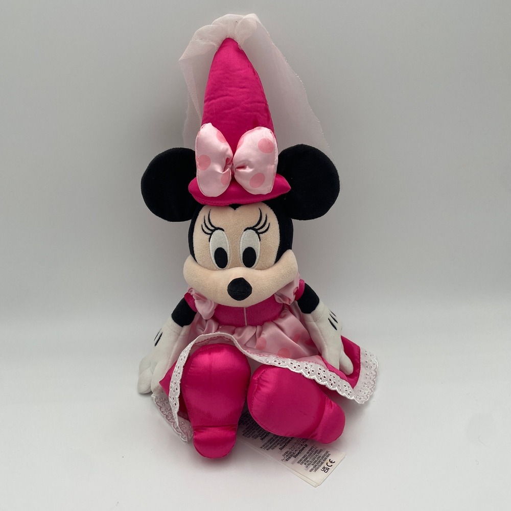 Disney Parks Minnie Mouse Princess Plush Pink Polka Dot Dress Hat 13 inch